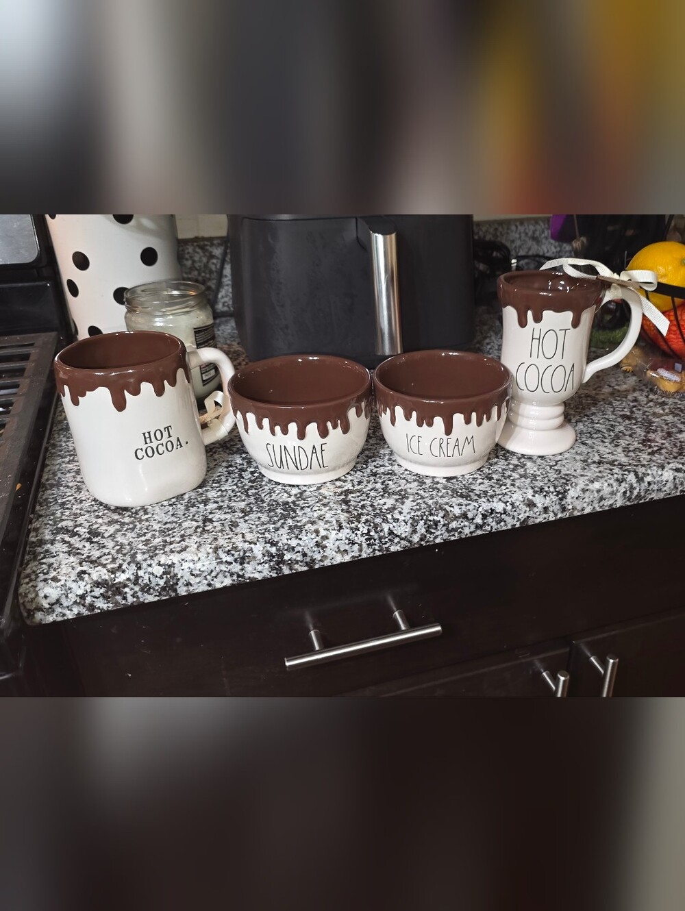 Rae Dunn Brown & Cream Dessert Bowls and Hot Cocoa Mugs